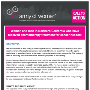 Army of Women trial announcement